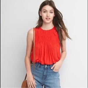 GAP Women's Swiss Dot Smocked Red Top